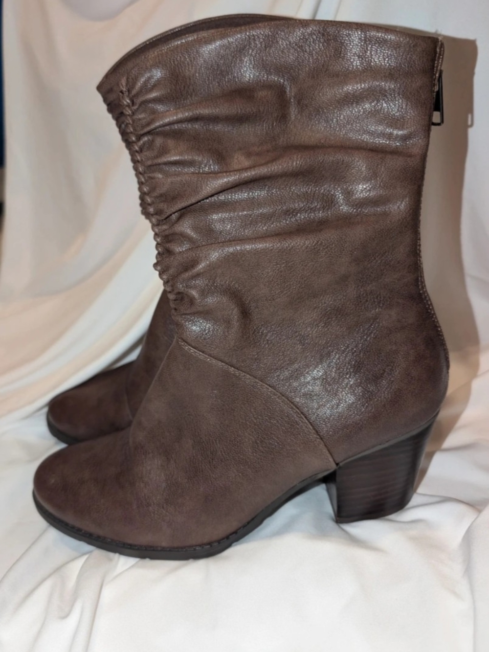 BareTraps Ruched Mid-Calf Ankle Boot in Taupe Brown